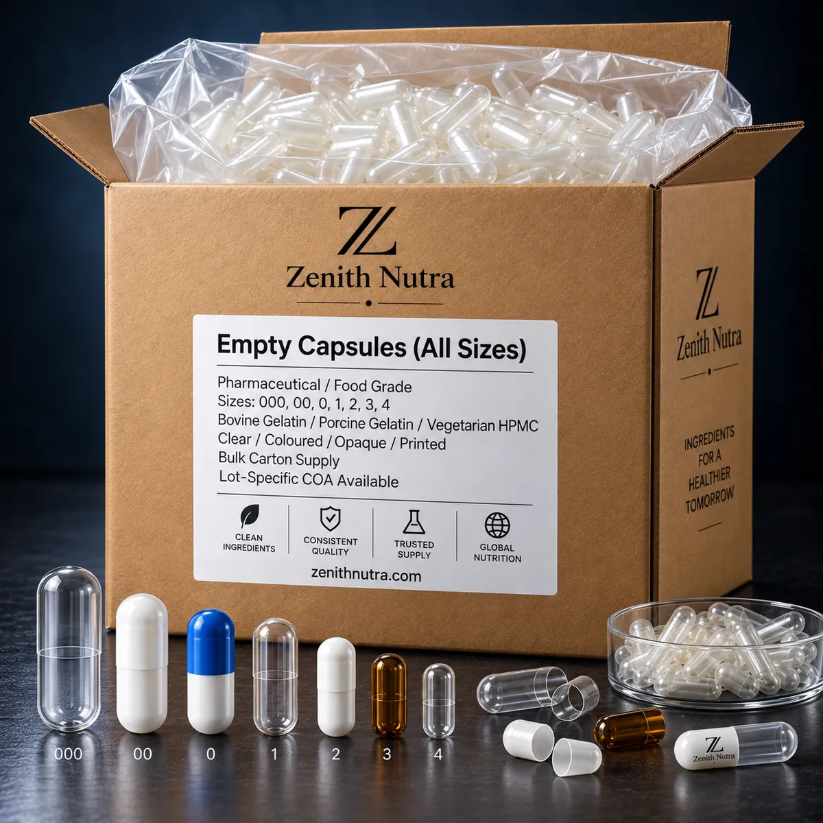 Empty Capsules (All Sizes) — close-up texture