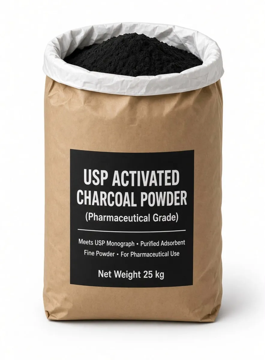 USP Activated Charcoal Powder (Pharmaceutical Grade) — close-up texture
